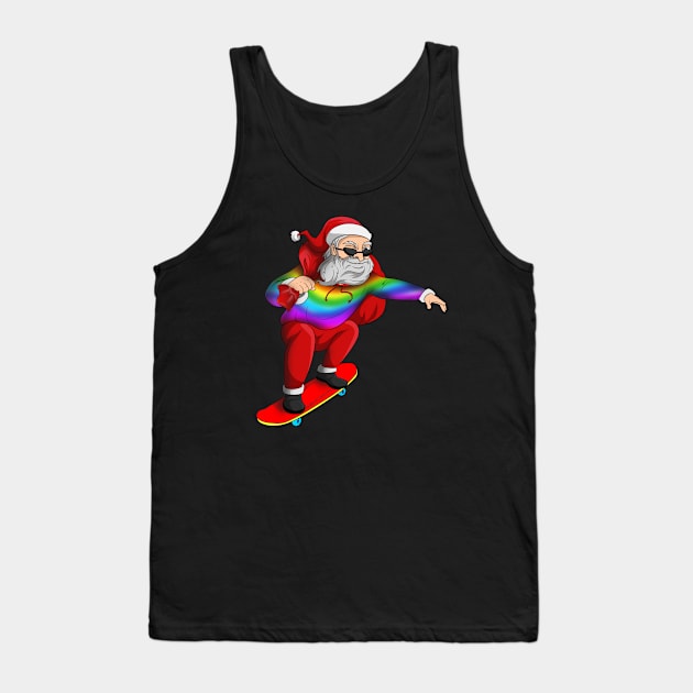 Christmas Pride Rainbow Santa Skateboarding Tank Top by Trendy Black Sheep